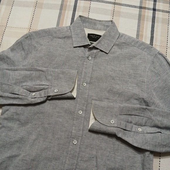 rag & bone Other - rag&bone Gray Linen Blend Long Sleeve Button Shirt Fit 1 / 14.5" Portugal Made